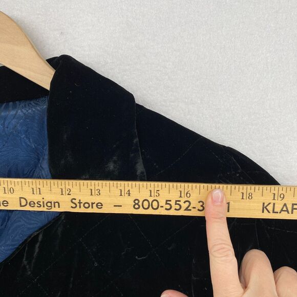 SIMONE CHIN CHIN Jacket M Velvet Silk Quilted Reversible Button Front Black Blue - Picture 7 of 16